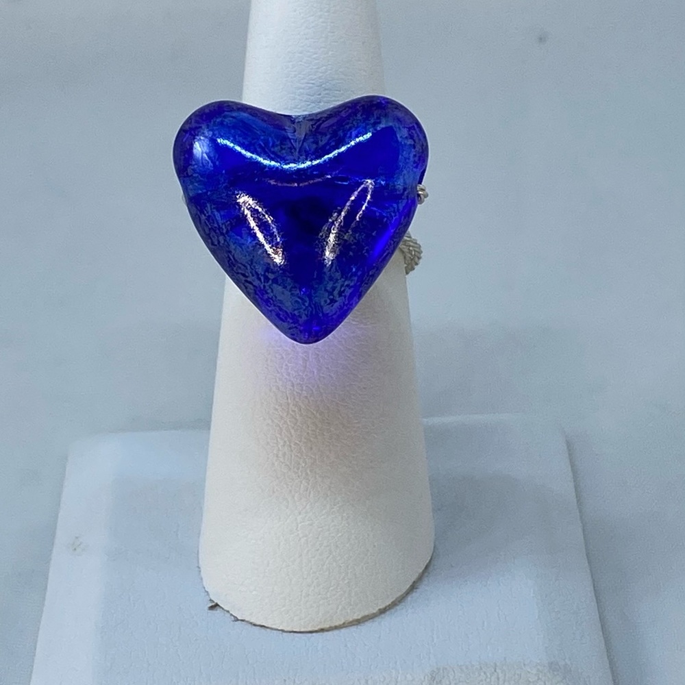Handmade Blue Heart on Twisted Silver Tone Ring - Picture 12 of 15